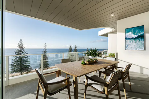 Furnished balcony overlooking the ocean in a Scarborough apartment